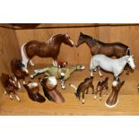 A GROUP OF VARIOUS HORSE ORNAMENTS AND PLAQUES, to include five Beswick Bois Roussel Racehorse No