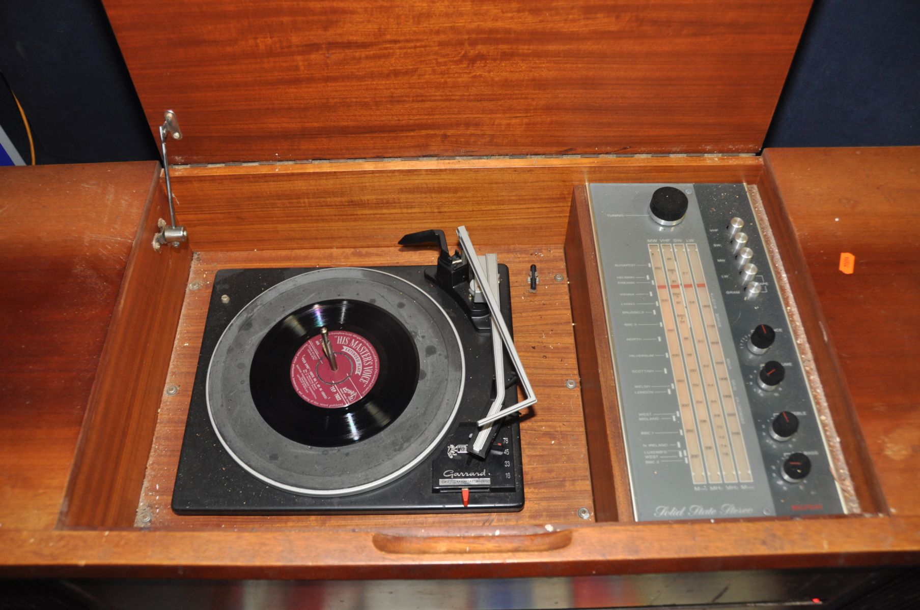 A BUSH SRG142 VINTAGE RADIOGRAM in a teak case fitted with a Garrard 2025 turntable (PAT fail due to - Image 2 of 3