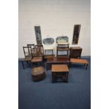 A QUANTITY OF OCCASIONAL FURNITURE, to include an oak nest of three tables, leatherette pouffe,