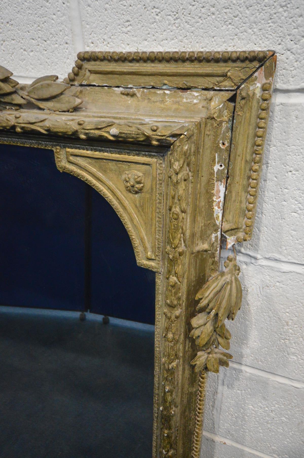 A 19TH CENTURY FRENCH LOUIS XVI STYLE GILTWOOD OVERMANTLE MIRROR, the plate within a frame with - Image 4 of 10