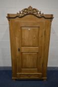 A FRENCH PINE SINGLE DOOR WARDROBE, with fielded panels, width 104cm x depth 53cm x height 192cm (