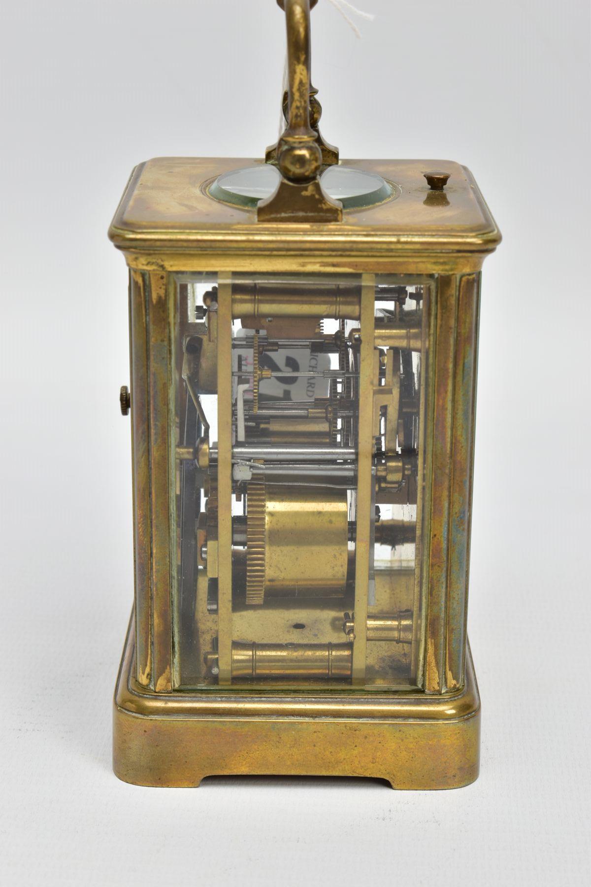 A 'HOWELL & JAMES' BRASS CARRIAGE CLOCK, white dial signed 'Howell & James' to the-Queen London, - Image 3 of 7