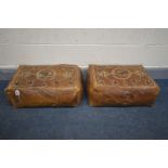 TWO AFRICAN LEATHER RECTANGULAR POUFFES, width 62cm x depth 43cm x height 22cm