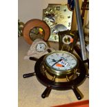 THREE WALL CLOCKS AND TWO MANTEL CLOCKS, comprising a Schatz Princess Cruises wall clock in the form