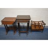 TWO TALL MAHOGANY NEST OF THREE TABLES, largest table width 50cm x depth 35cm x height 68cm, and a