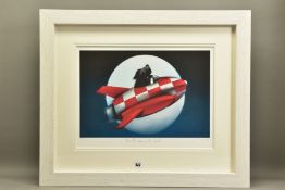 DOUG HYDE (BRITISH 1972) 'THE MOON AND BACK', a signed limited edition print of a dog in a rocket,