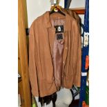 TWO LADIES LEATHER/FUR COATS AND TWO FUR STOLES, the brown leather coat bears labels for Wallace