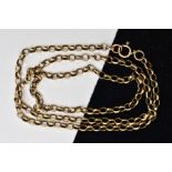 A 9CT GOLD BELCHER LINK CHAIN, fitted with a spring clasp, hallmarked 9ct gold London, length 480mm,