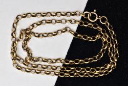 A 9CT GOLD BELCHER LINK CHAIN, fitted with a spring clasp, hallmarked 9ct gold London, length 480mm,