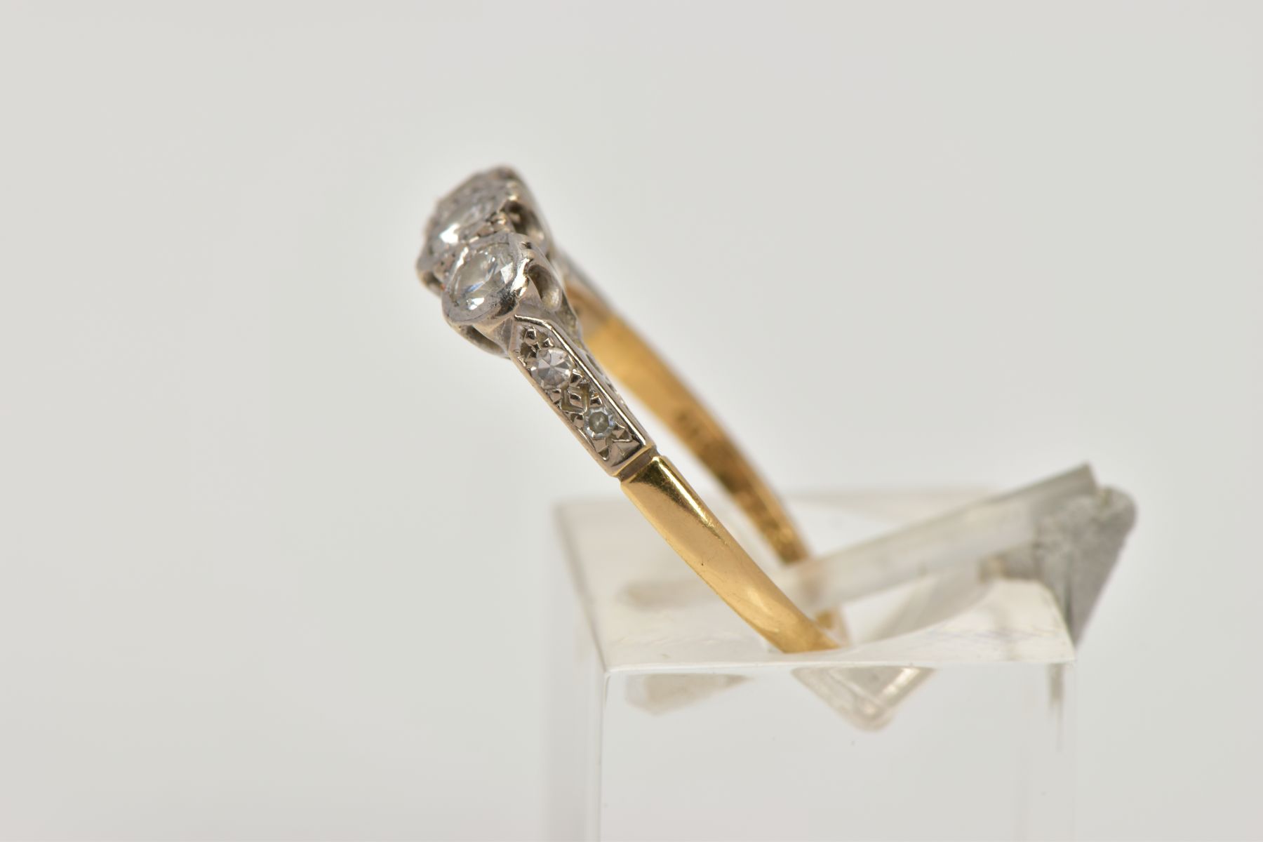 A THREE STONE DIAMOND RING, designed as three graduated brilliant cut diamonds with single cut - Image 2 of 4