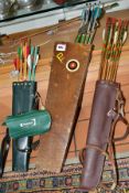 A SMALL COLLECTION OF SECOND HALF 20TH CENTURY ARCHERY EQUIPMENT, comprising three wooden