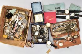 A SELECTION OF WATCHES, FITTINGS AND TOOLS, an assortment of watches to include Rotary, Globa,