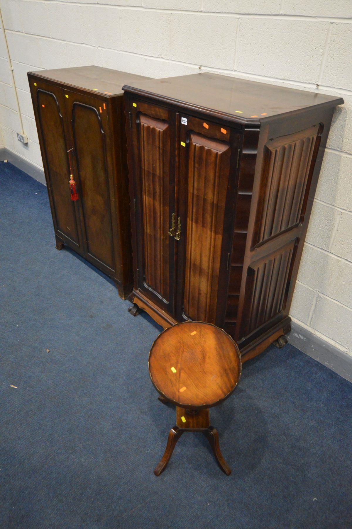 A HARDWOOD DOUBLE DOOR CUPBOARD, with linenfold panelled doors enclosing five adjustable shelves, on - Image 2 of 4