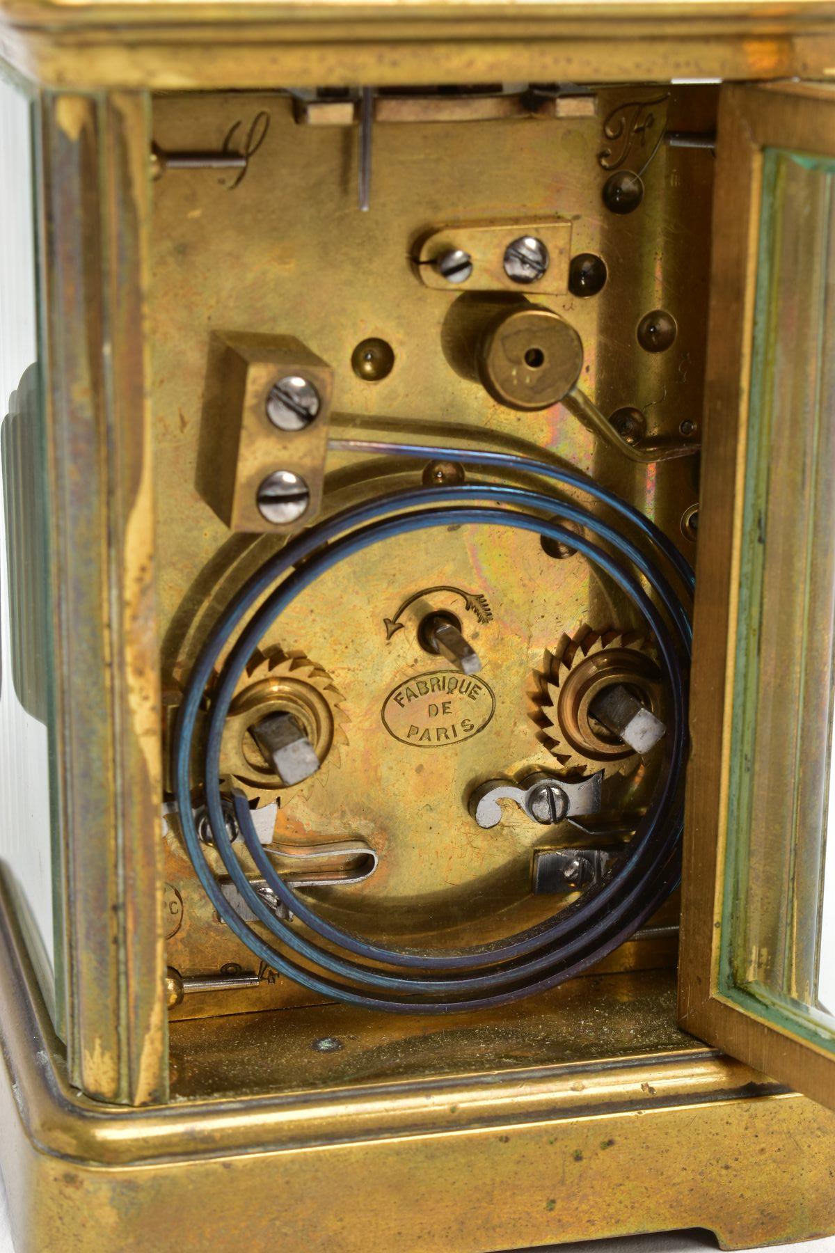 A 'HOWELL & JAMES' BRASS CARRIAGE CLOCK, white dial signed 'Howell & James' to the-Queen London, - Image 5 of 7