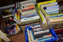 BOOKS & MAGAZINES, approximately one hundred and eighty titles in six boxes, mostly relating to