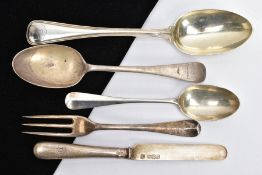 A SELECTION OF SILVER CUTLERY, to include a mid-Victorian reeded old English pattern, engraved crest