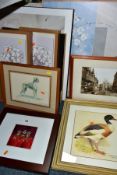 DECORATIVE PRINTS, ETC, to include a landscape box canvas, Linda Wood still life print, framed