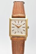 AN AVIA WATCH WITH 9CT GOLD HEAD, the square face with baton hour markers, subsidiary seconds