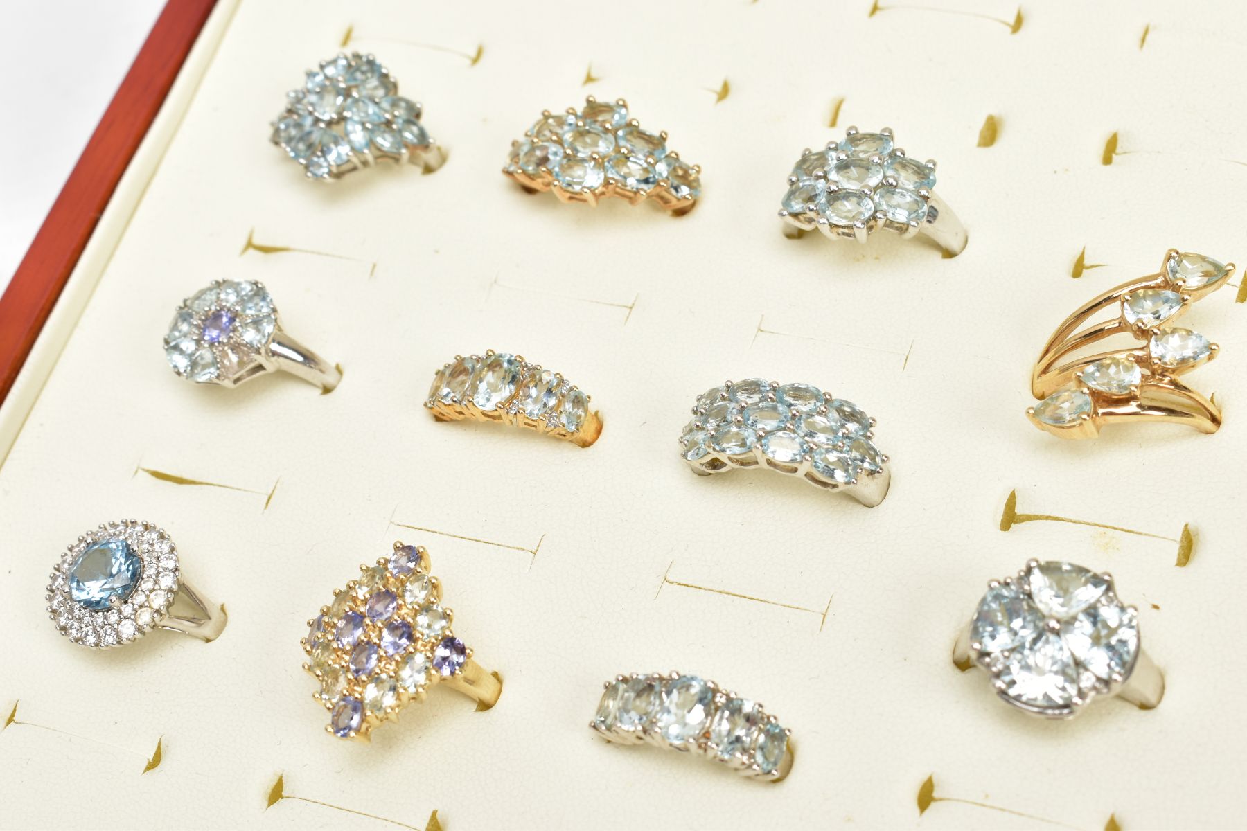 ELEVEN GEM SET RINGS, to include a five stone ring designed as a graduated row of aquamarines, one - Image 3 of 4