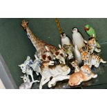A GROUP OF ANIMAL/BIRD FIGURES, comprising USSR giraffe (seated), height approximately 30cm, two