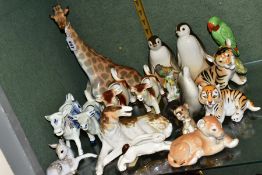 A GROUP OF ANIMAL/BIRD FIGURES, comprising USSR giraffe (seated), height approximately 30cm, two