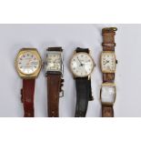 FOUR WRISTWATCHES, to include an early 20th century watch with 9ct gold head and tan leather