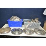 TWO TRAYS CONTAINING PRESSED STEEL HUB CAPS to include four Jaguar 14in fit, four rover 14in fit (