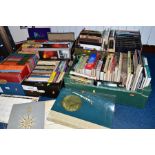 BOOKS AND MAGAZINES, approximately one hundred and fifty titles in five boxes containing a mixture