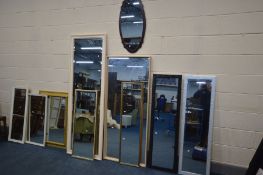 TEN VARIOUS MODERN WALL MIRRORS, of various sizes, largest mirror, 61cm x 183cm