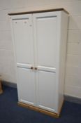 A MODERN PARTIALLY WHITE PAINTED AND PINE DOUBLE DOOR WARDROBE, width 90cm x depth 54cm x height