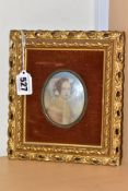 TWO CIRCA 20TH CENTURY MINIATURE OVAL OIL PORTRAITS OF LADIES, set within velvet and gilt gesso