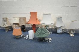 TEN VARIOUS CERAMIC TABLE LAMPS, of various styles, and sizes, all with shades