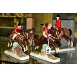 THREE HERTWIG CERAMIC HORSES, comprising a girl jumping a fence, a boy jumping a fence and a