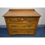 AN EDWARDIAN STAINED PINE CHEST OF THREE LONG DRAWERS, width 92cm x depth 47cm x height 80cm, and