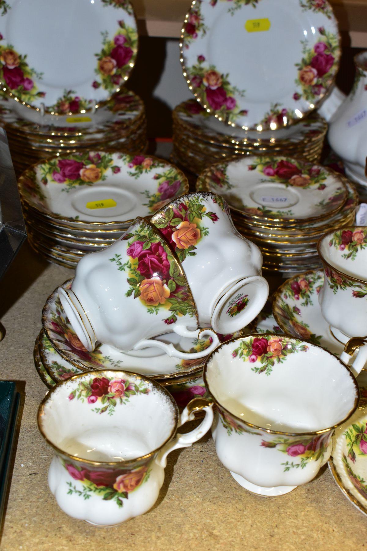 AN EIGHTY ONE PIECE ROYAL ALBERT OLD COUNTRY ROSES TEASET, comprising a teapot (second with chip and - Image 3 of 8