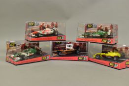 FIVE BOXED SCX F1 RACING CARS, all 1:32 scale, Orange Arrows F-1 Team 2001 Showcar No.14 (60690),