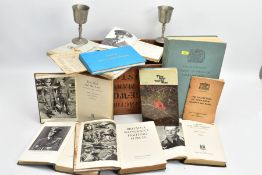 A WOODEN BOX CONTAINING BOOKS & ITEMS OF RAF INTEREST, to include War Office Manual, copies of '