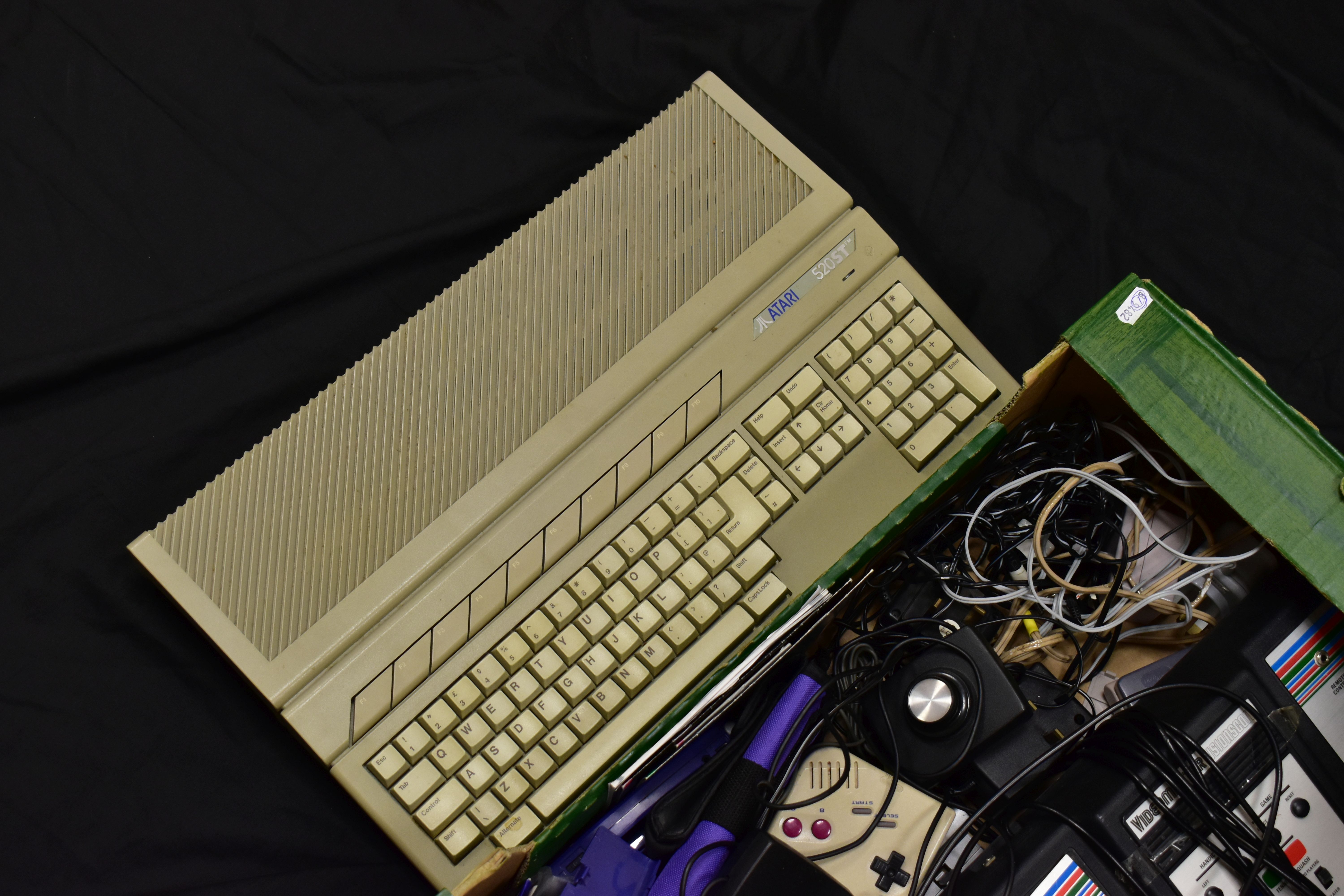 TWO TRAYS CONTAINING GAMING EQUIPMENT including an Atari 520STFM Personal Computer with power cable, - Image 2 of 5