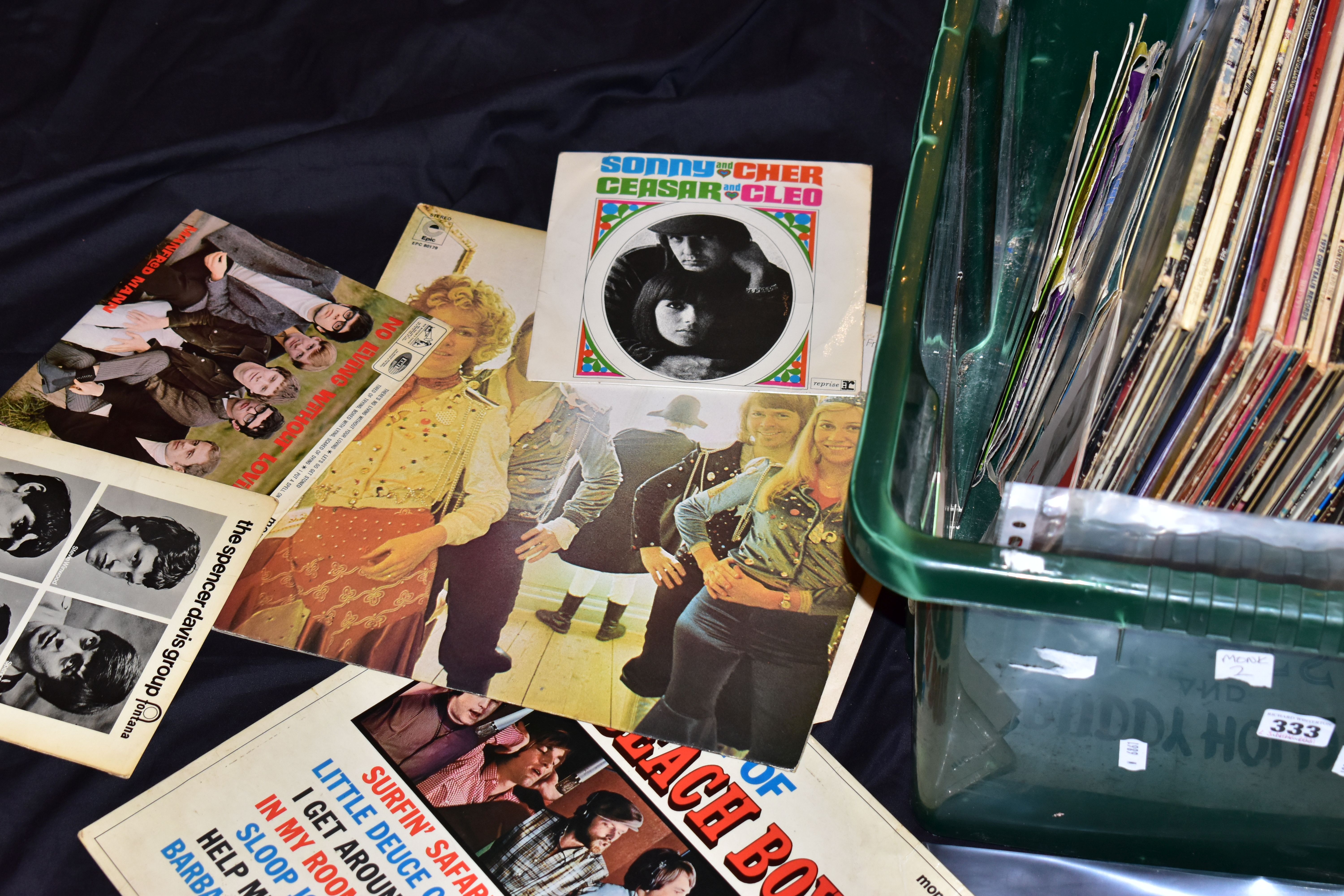 A TRAY CONTAINING LPs, 7in SINGLES AND EPHEMERA FROM THE 1950s AND 60s including two concert tickets - Image 5 of 7