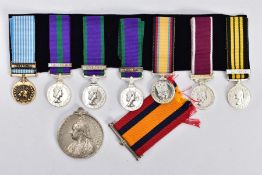 SEVEN MODERN MINIATURE MEDALS AND A COPY QSA MEDAL, the miniatures covering UN korea, GSM, CSM, Gulf