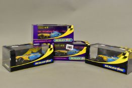 FOUR BOXED SCALEXTRIC RENAULT F1 RACING CARS, R23 F1 Jarno Trulli No.7 (C2397), Fernando Alonso No.8