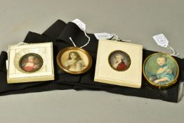 FOUR ASSORTED 20TH CENTURY PORTRAIT MINIATURES, comprising a celluloid framed oval print of a