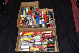 A QUANTITY OF UNBOXED AND ASSORTED PLAYWORN DIECAST VEHICLES, to include Dinky Toys Guy Flat