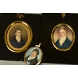 THREE EARLY 19TH CENTURY PORTRAIT MINIATURES OF GENTLEMEN, the smallest in an oval gold plated frame