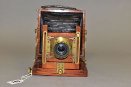 A W. GIBBONS MAHOGANY AND BRASS PLATE CAMERA with an Aplanastigmat No1 lens ( misssing rear glass