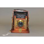 A W. GIBBONS MAHOGANY AND BRASS PLATE CAMERA with an Aplanastigmat No1 lens ( misssing rear glass