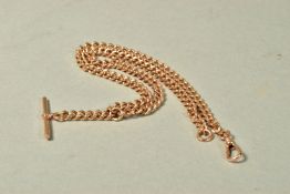 A 9CT GOLD ALBERT CHAIN, the curb link chain with lobster claw clasp and T-bar, 9ct gold hallmark,