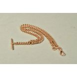 A 9CT GOLD ALBERT CHAIN, the curb link chain with lobster claw clasp and T-bar, 9ct gold hallmark,