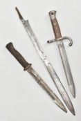 THREE BLADED ITEMS to include two rifle bayonets, one is believed to be German K98 Mauser, other