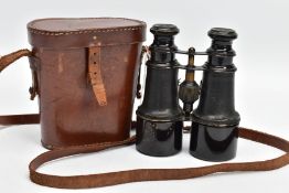 A PAIR OF FRENCH NAVAL/MILITARY BINOCULARS, in a brown leather case marked made in England, Bino's